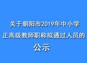 關(guān)于朝陽市2019年中小學(xué)正高級教師職稱擬通過人員的公示